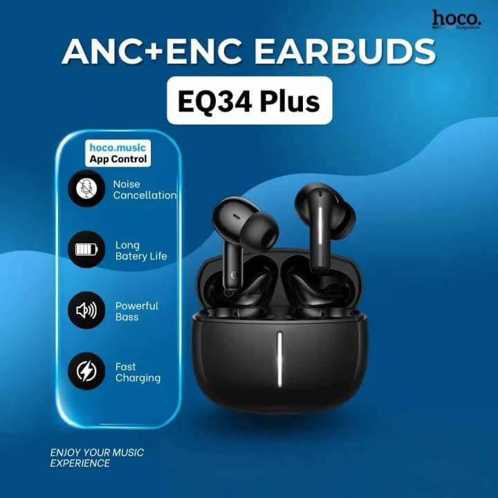 Hoco EQ34 Plus True Wireless ANC+ENC Noise Reduction App Control Bluetooth Earphone(Black) 2
