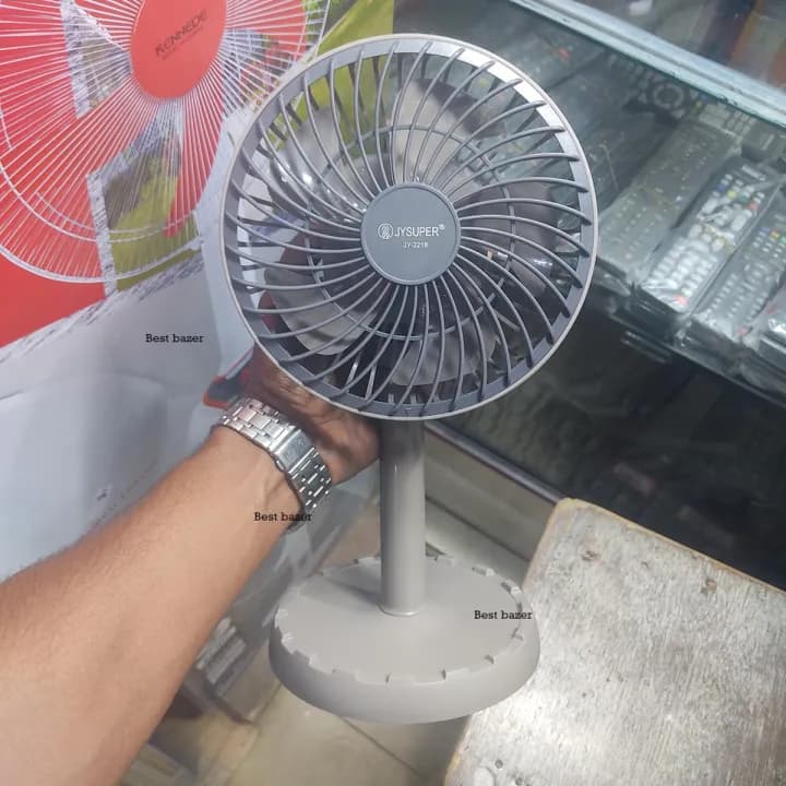 Joy Super JY-2218 Professional Rechargeable Portable Mini Table Fan Strong Wind Left to Right Oscillating Angle 45 Degrees - AC/DC 2
