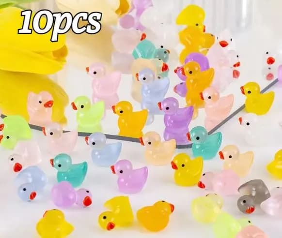 10PCS Luminous Mini Ducks,Resin Duck Figurines Ornament,Home Decor Glow In The Dark,Moss Microlandscape Garden Decorate 2