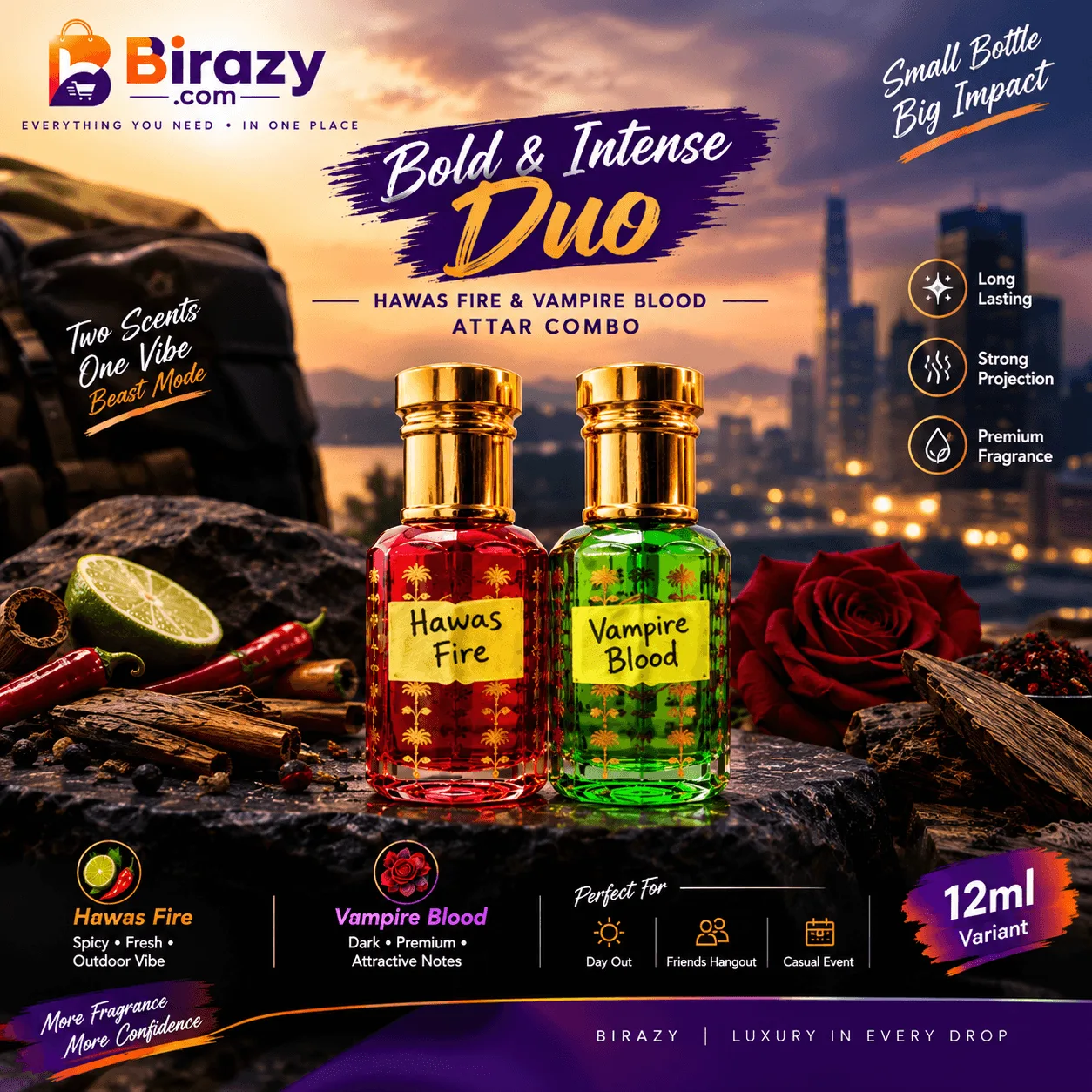 Bold & Intense Duo – Hawas Fire & Vampire Blood Attar Combo