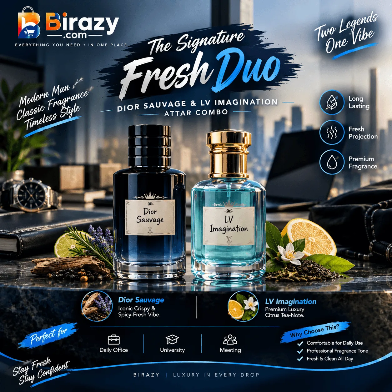 The Signature Fresh Duo – Dior Sauvage & LV Imagination Attar Combo