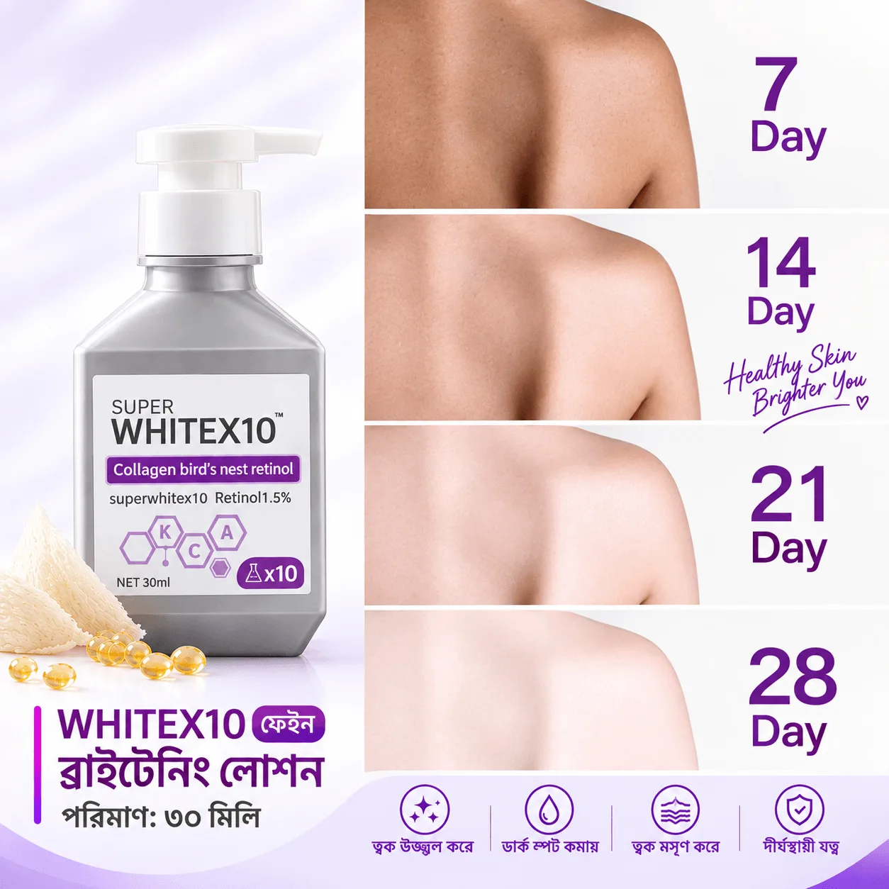 SUPER WHITEX10 Collagen Bird’s Nest Retinol 1.5% Brightening Lotion – 30ml